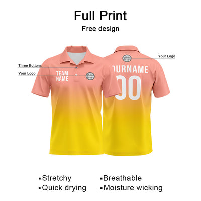 Custom Light Pink Yellow Football Gradient Polo Shirts  Add Your Unique Logo/Name/Number