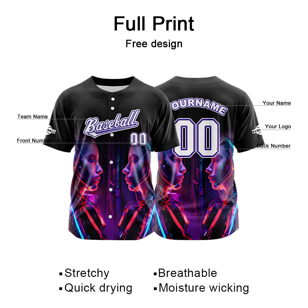 Custom Black Button Down Baseball Jersey for Men Women Adult Youth Print Name Number Logo