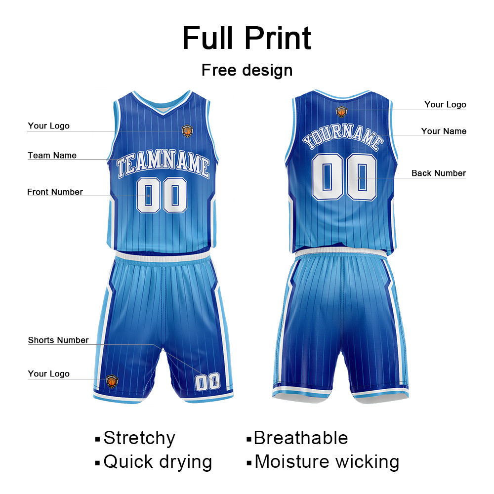 Custom Gradient Blue Reversible Basketball Suit for Adults and Kids Personalized Jersey