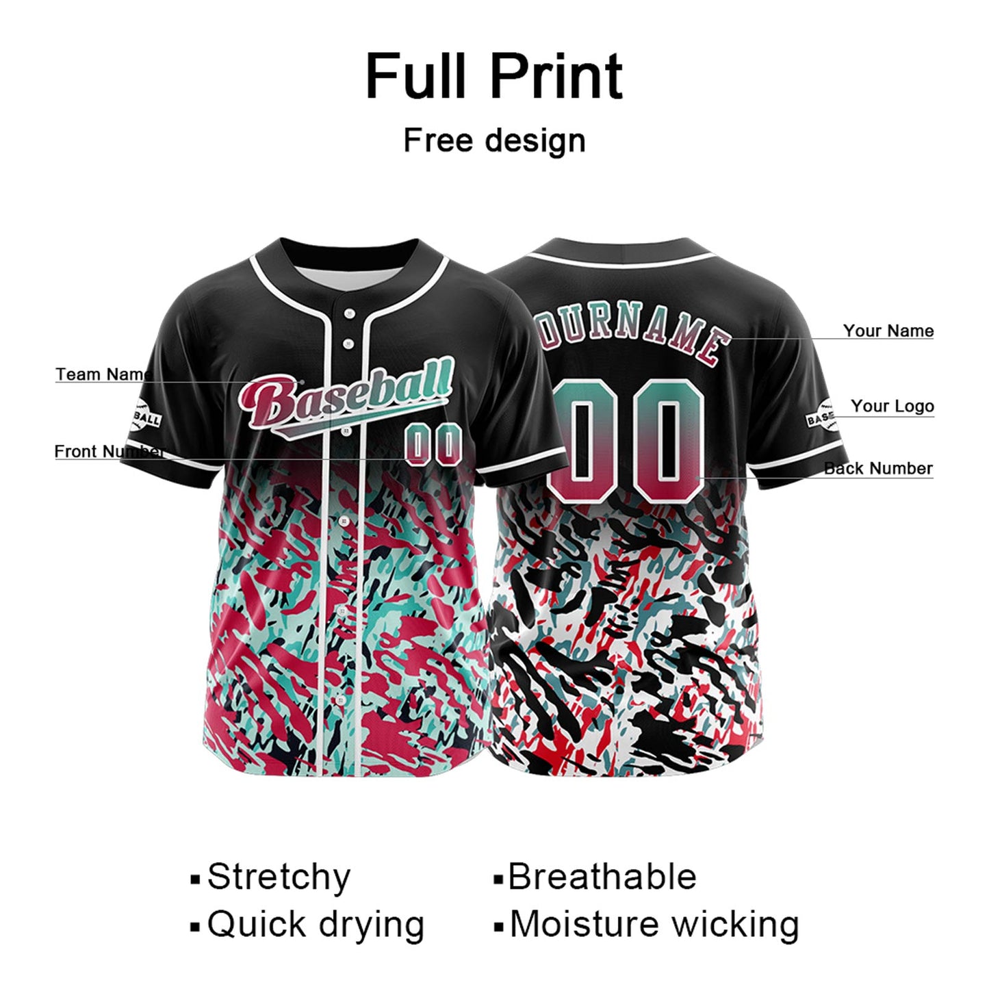 Custom Black Red Button Down Baseball Jersey for Men Women Adult Youth Print Name Number Logo