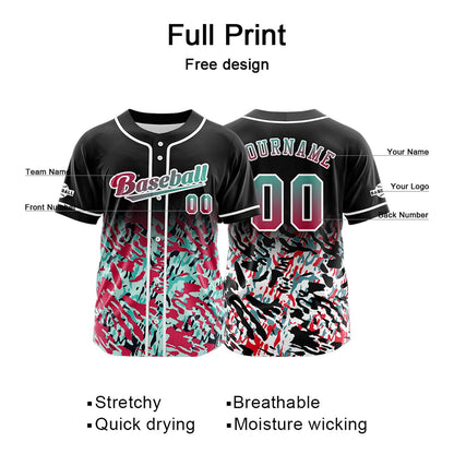 Custom Black Red Button Down Baseball Jersey for Men Women Adult Youth Print Name Number Logo