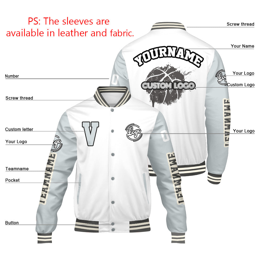 Custom White Grey Varsity Jackets for Men Women Youth Personalized Letterman Jackets