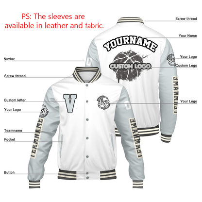 Custom White Grey Varsity Jackets for Men Women Youth Personalized Letterman Jackets