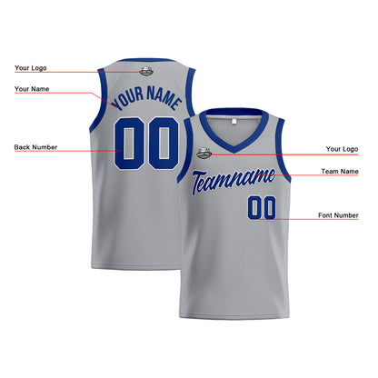 Custom Gray Royal Basketball Jersey for Men Women Adult Youth Stitched Name Number Logo