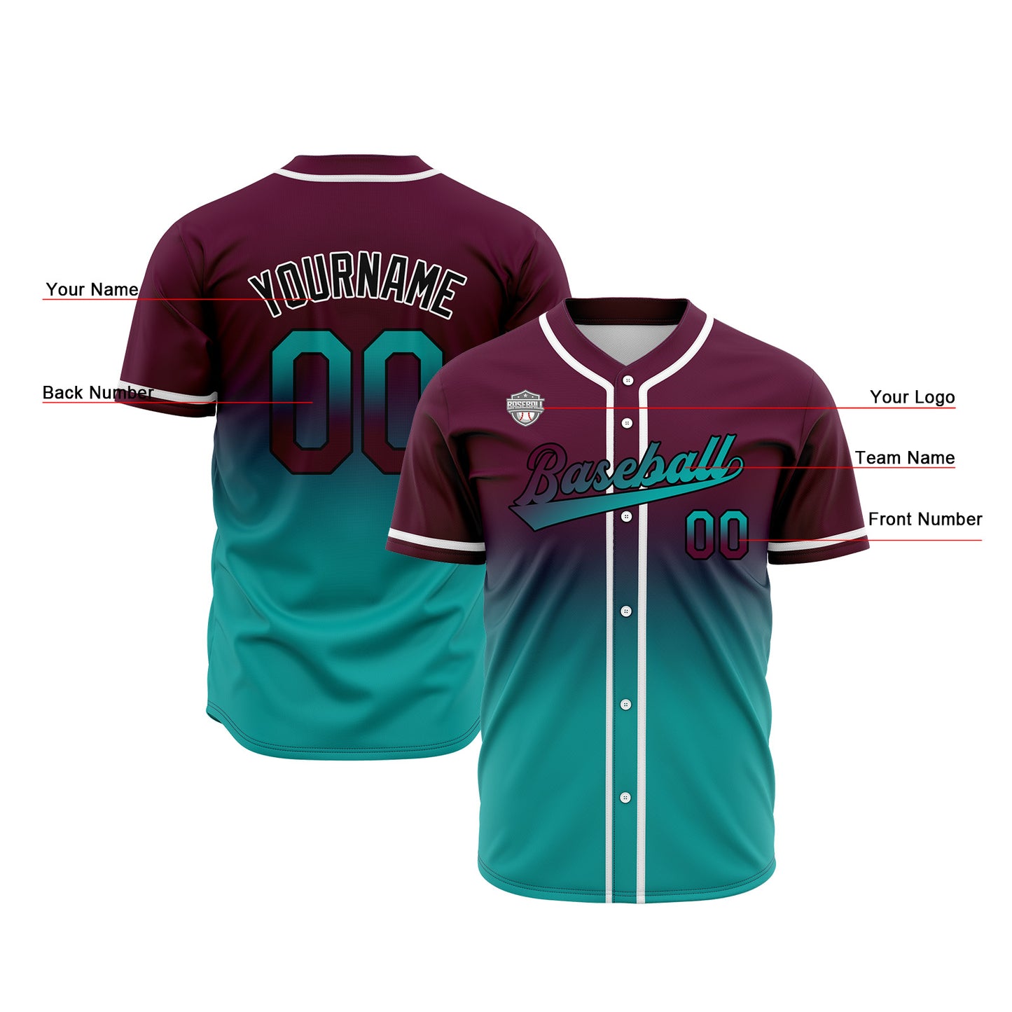 Custom Gradient Baseball Jerseys Personalized Name Number Logo