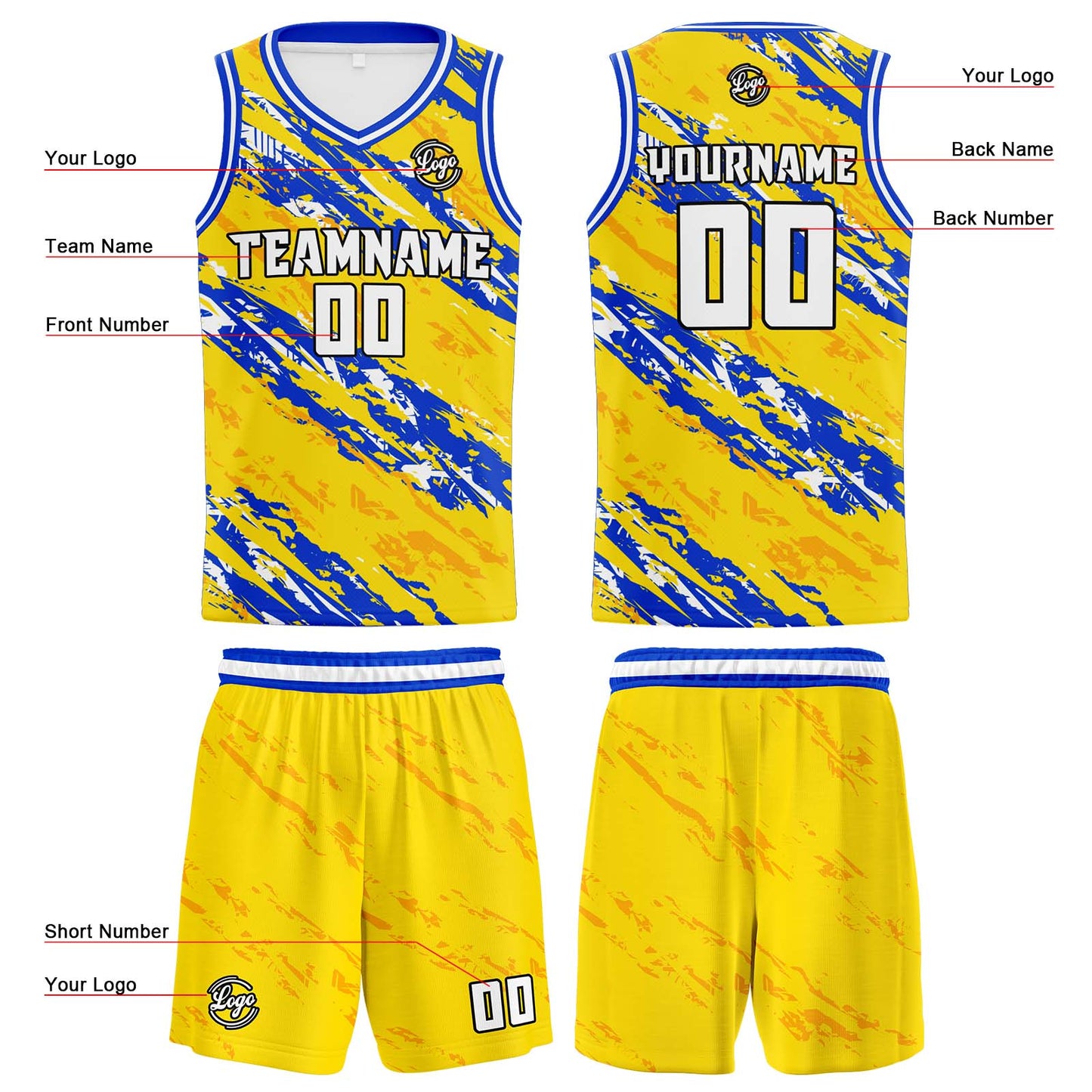 Custom Yellow Blue Reversible Basketball Suit for Adults and Kids Personalized Jersey