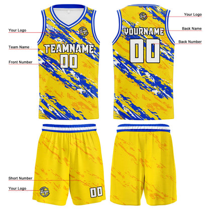 Custom Yellow Blue Reversible Basketball Suit for Adults and Kids Personalized Jersey