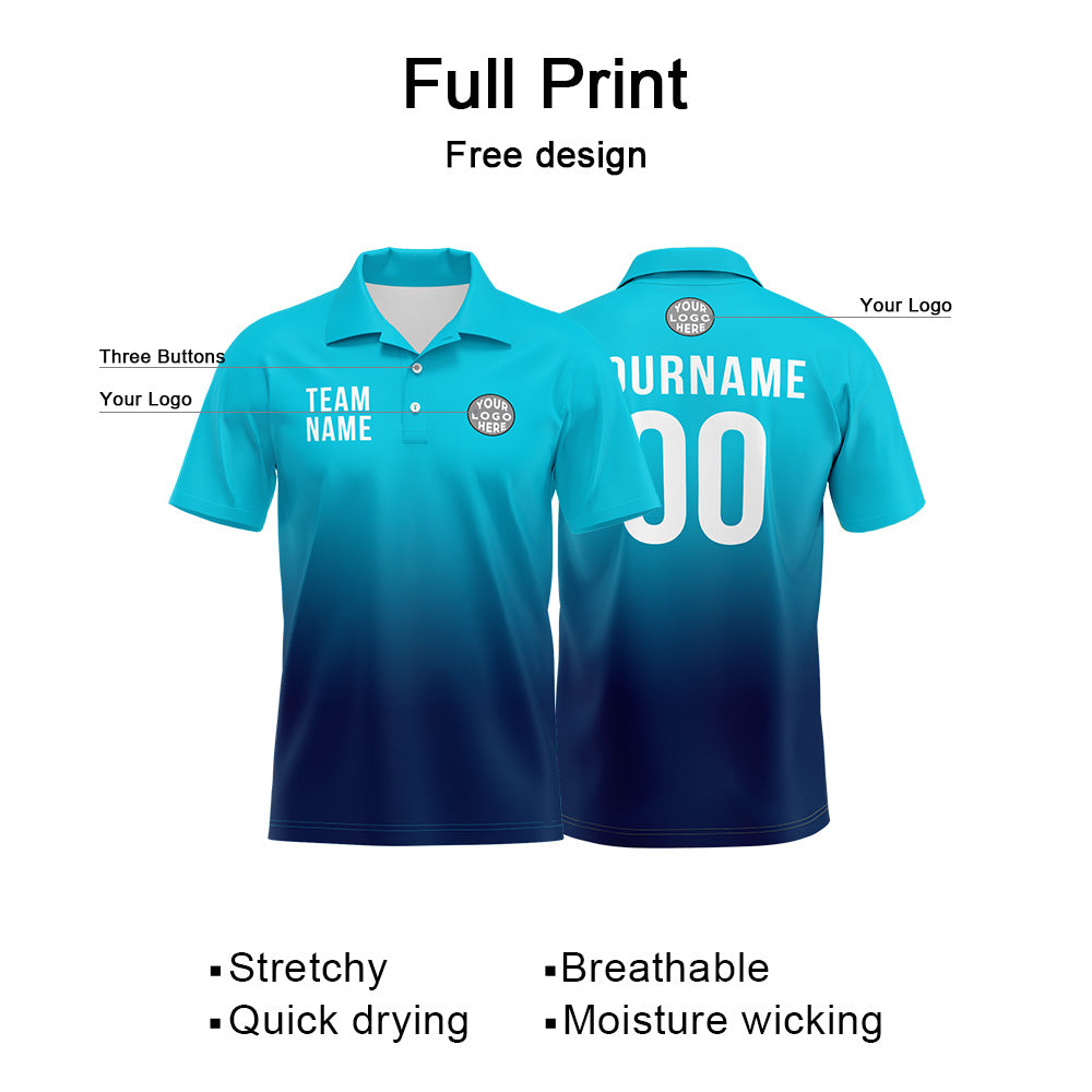 Custom Light Blue Navy Football Gradient Polo Shirts  Add Your Unique Logo/Name/Number