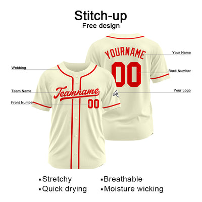 Custom Baseball Jersey Stitched Design Personalized Hip Hop Baseball Shirts Cream-Red