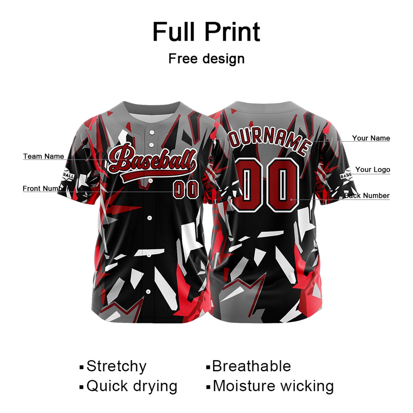 Custom Black Button Down Baseball Jersey for Men Women Adult Youth Print Name Number Logo