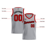 Custom Gray Red Basketball Jersey for Men Women Adult Youth Stitched Name Number Logo