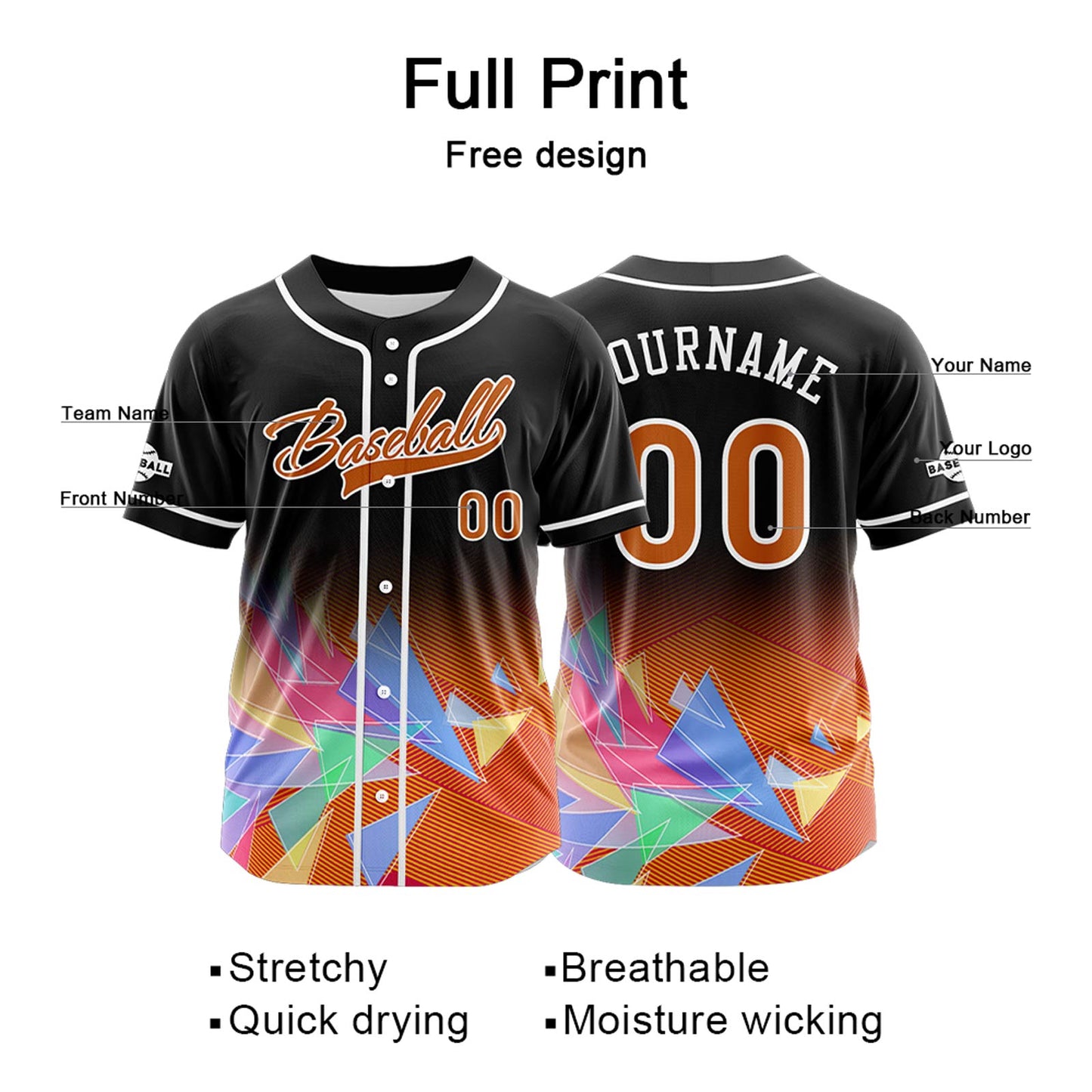 Custom Black Orange Button Down Baseball Jersey for Men Women Adult Youth Print Name Number Logo