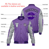 Custom Purple Grey Varsity Jackets for Men Women Youth Personalized Letterman Jackets