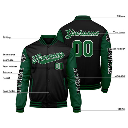 Custom Green Black Varsity Jackets for Men Women Youth Personalized Letterman Jackets