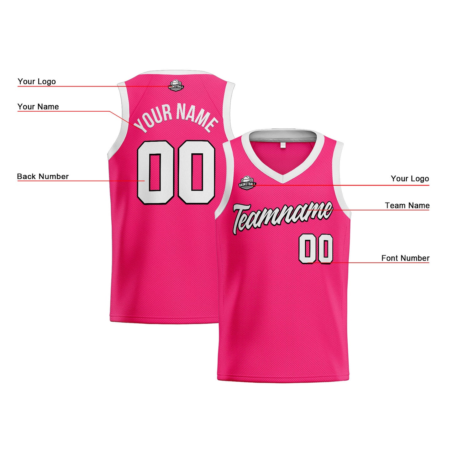 Custom Pink White Basketball Jersey for Men Women Adult Youth Stitched Name Number Logo