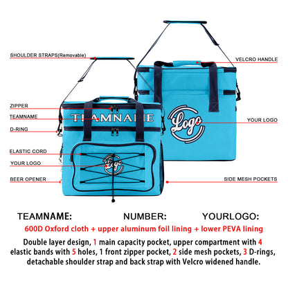 Custom Blue Navy Double Layer Insulated Cooler Bag - 600D Oxford Waterproof Picnic Tote for Camping, Hiking & BBQ - Large Capacity Thermal Lunch Bag