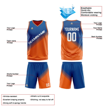 Custom Blue Orange Reversible Basketball Suit for Adults and Kids Personalized Jersey