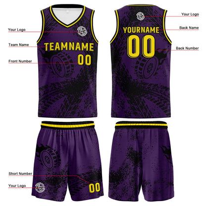 Custom Purple Yellow Basketball Jersey Uniform Suit Printed Your Logo Name Number