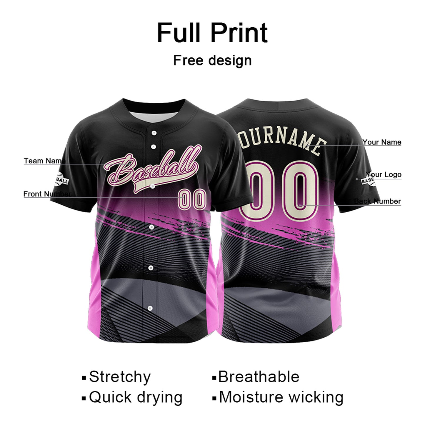 Custom Pink Button Down Baseball Jersey for Men Women Adult Youth Print Name Number Logo