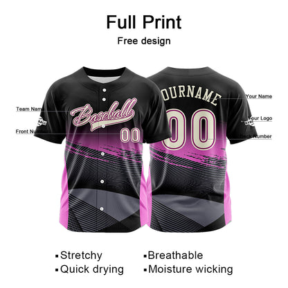 Custom Pink Button Down Baseball Jersey for Men Women Adult Youth Print Name Number Logo