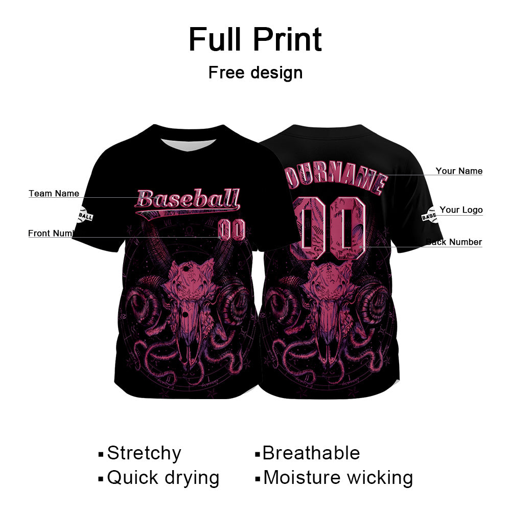 Custom Black Baseball Jersey Print Personalized Name, Number and Logo