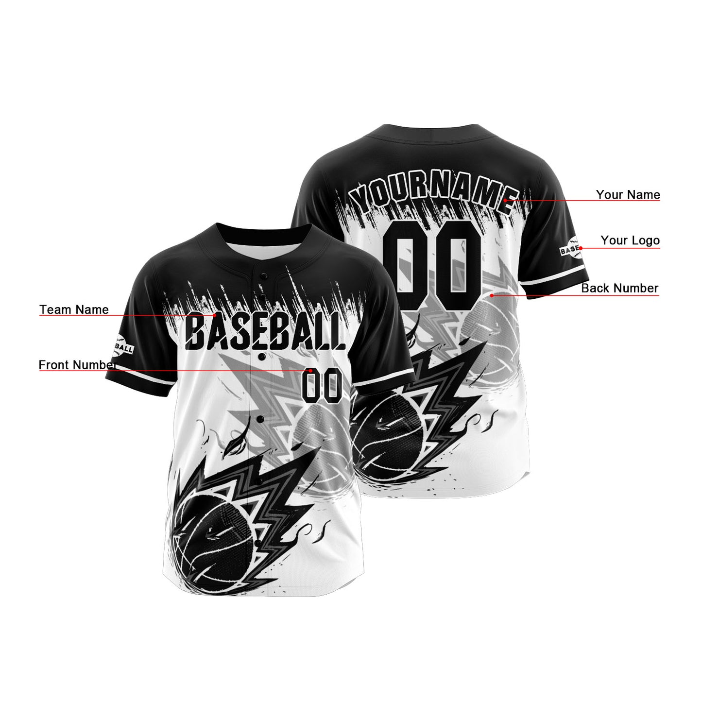 Custom White Black Button Down Baseball Jersey for Men Women Adult Youth Print Name Number Logo