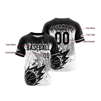 Custom White Black Button Down Baseball Jersey for Men Women Adult Youth Print Name Number Logo