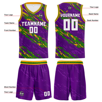 Custom Purple Green Reversible Basketball Suit for Adults and Kids Personalized Jersey