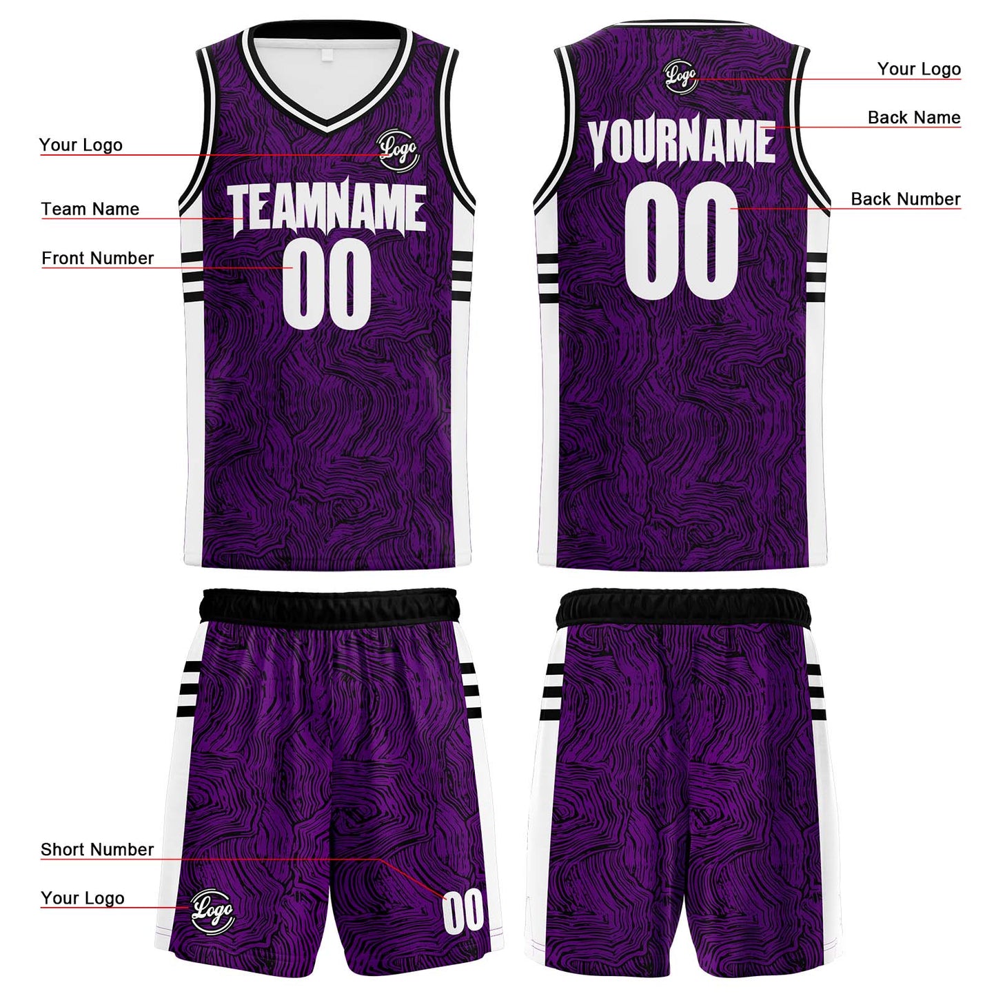 Custom Black Purple Reversible Basketball Suit for Adults and Kids Personalized Jersey