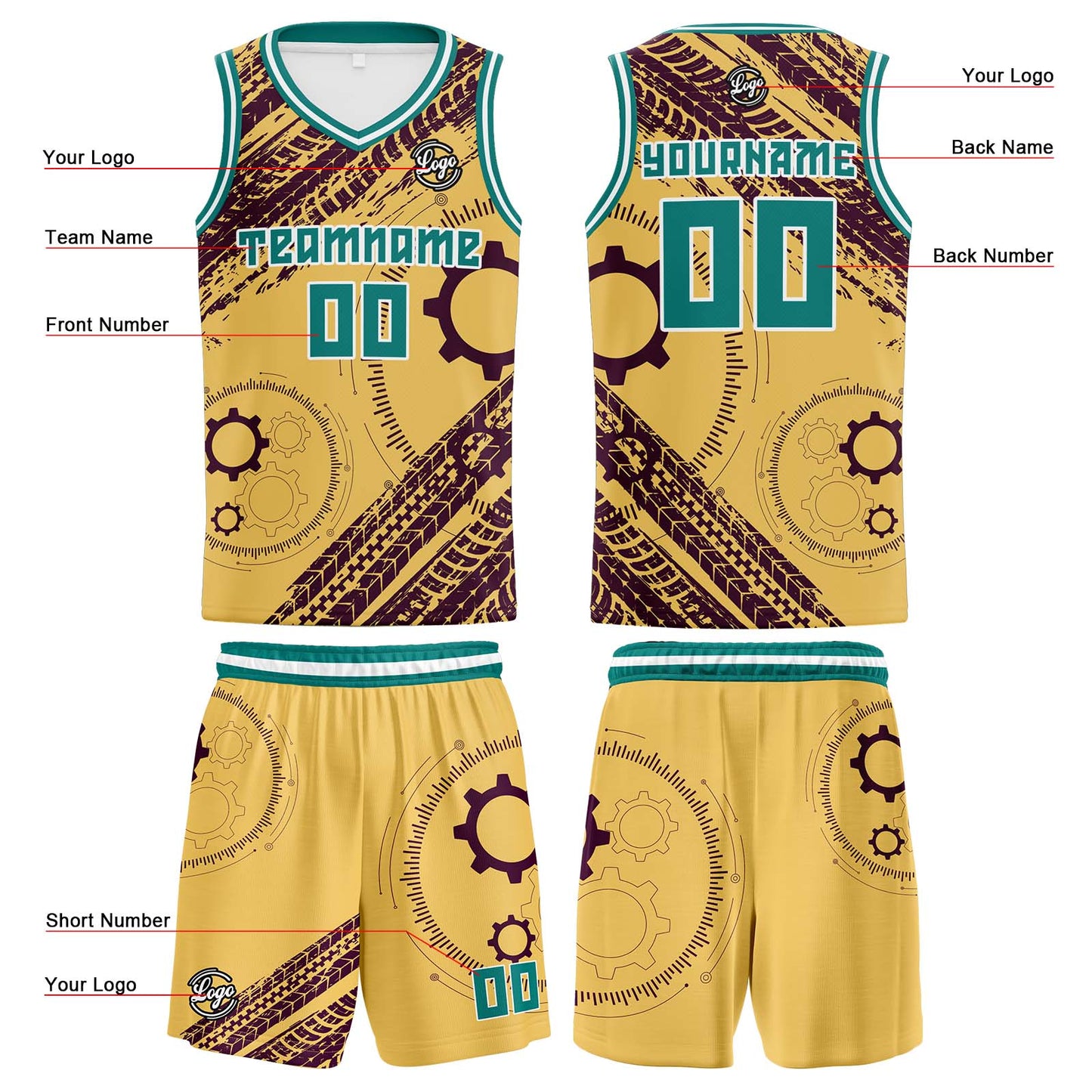 Custom Light Yellow Brown Basketball Jersey Uniform Suit Printed Your Logo Name Number