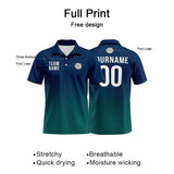 Custom Navy Green Football Gradient Polo Shirts  Add Your Unique Logo/Name/Number