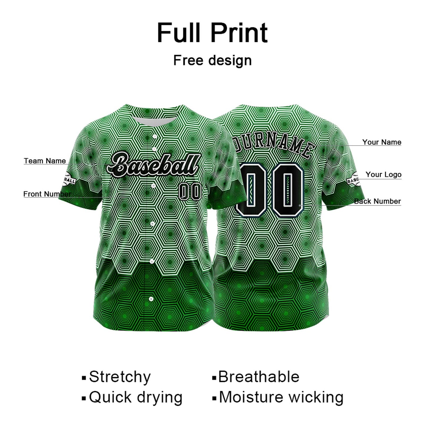 Custom Green Button Down Baseball Jersey for Men Women Adult Youth Print Name Number Logo