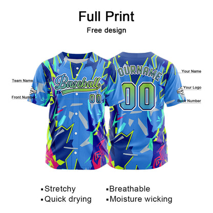 Custom Blue Button Down Baseball Jersey for Men Women Adult Youth Print Name Number Logo