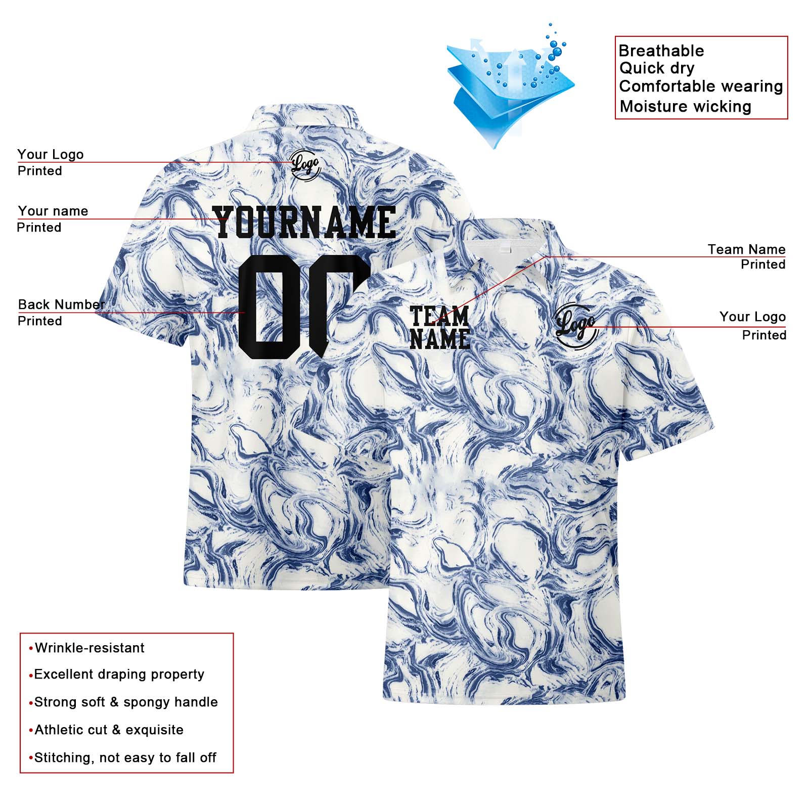 Custom Football Polo Shirts  Add Your Unique Logo/Name/Number Fluid