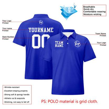 Custom Royal White Football Polo Shirts  Add Your Unique Logo/Name/Number