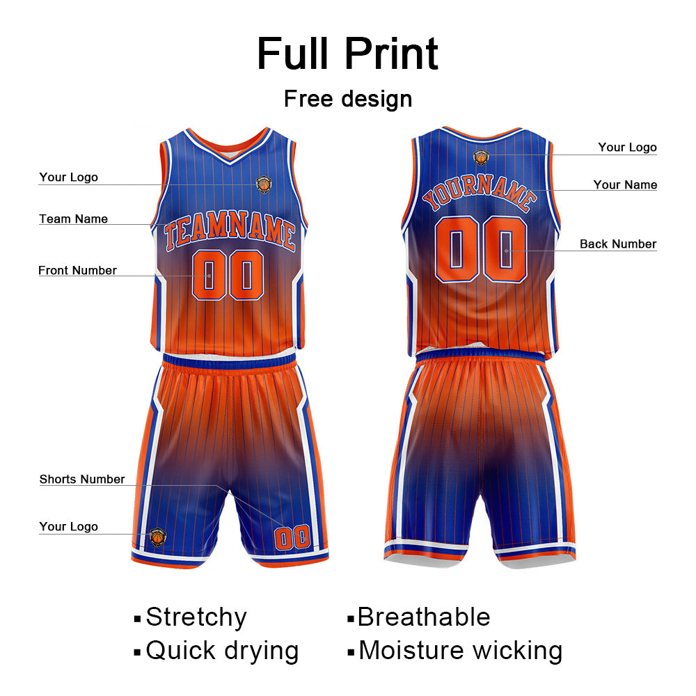 Custom Gradient Royal Orange Reversible Basketball Suit for Adults and Kids Personalized Jersey