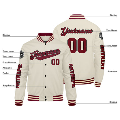 Custom Crimson Cream Varsity Jackets for Men Women Youth Personalized Letterman Jackets