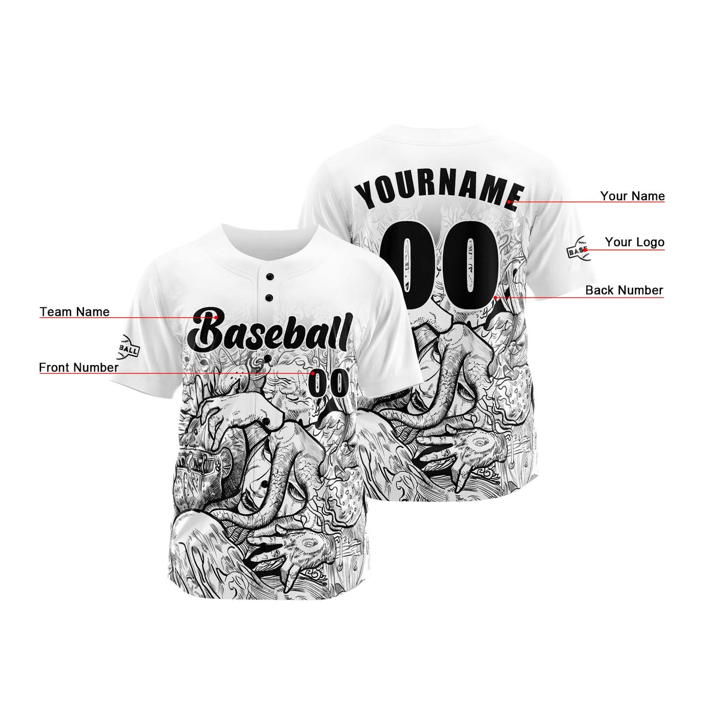 Custom White Button Down Baseball Jersey for Men Women Adult Youth Print Name Number Logo