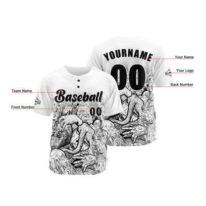 Custom White Button Down Baseball Jersey for Men Women Adult Youth Print Name Number Logo