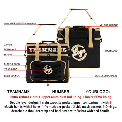 Custom Black Beige Double Layer Insulated Cooler Bag - 600D Oxford Waterproof Picnic Tote for Camping, Hiking & BBQ - Large Capacity Thermal Lunch Bag