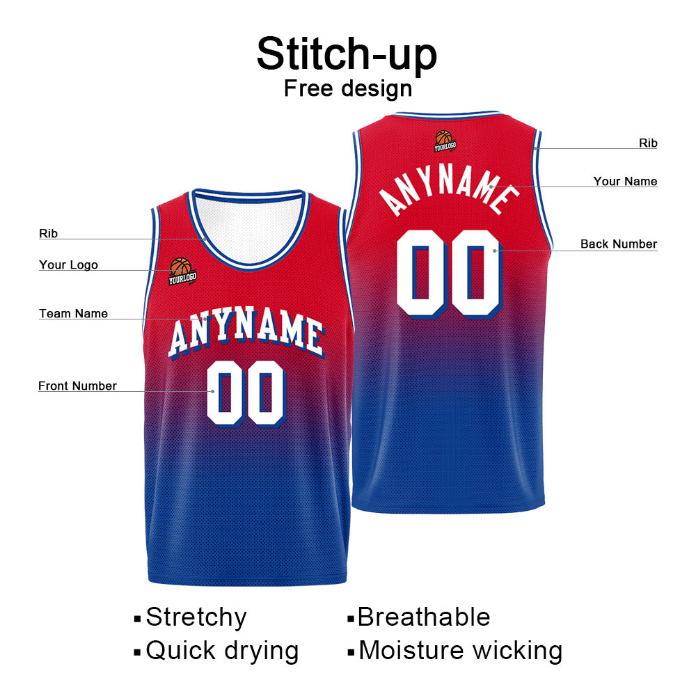 Custom Basketball Jersey Personalized Stitched Team Name Number Logo Royal&Red