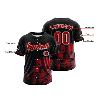 Custom Black Red Button Down Baseball Jersey for Men Women Adult Youth Print Name Number Logo