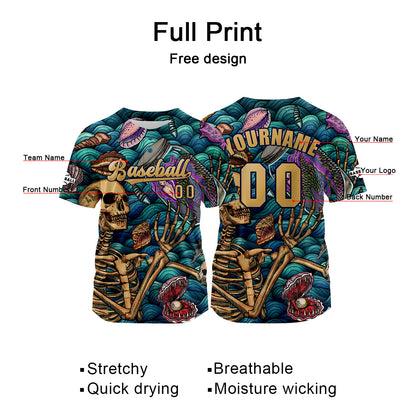 Custom Bule Brown Baseball Jersey Print Personalized Name, Number and Logo
