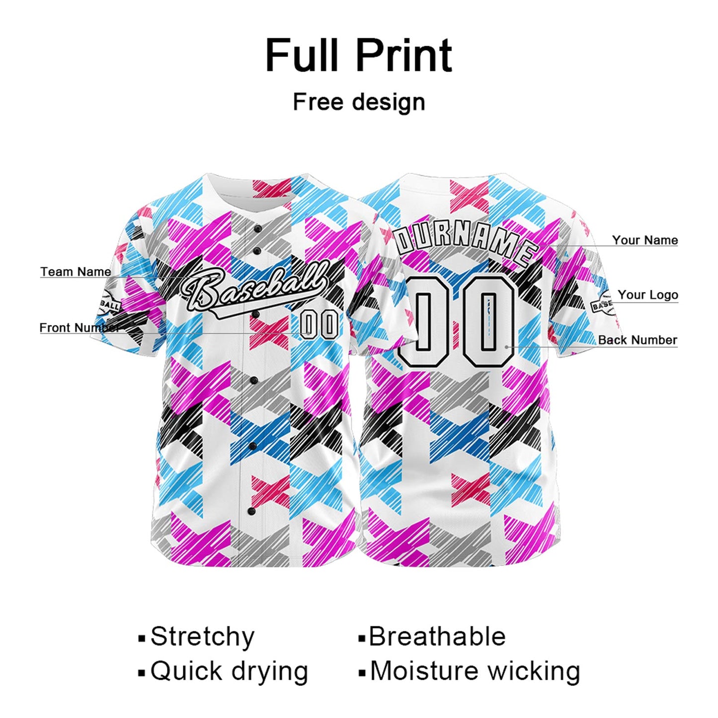 Custom White Pink Button Down Baseball Jersey for Men Women Adult Youth Print Name Number Logo