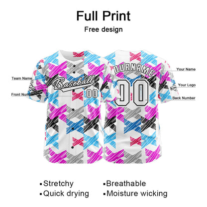 Custom White Pink Button Down Baseball Jersey for Men Women Adult Youth Print Name Number Logo