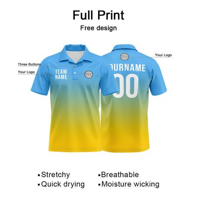 Custom Light Blue Yellow Football Gradient Polo Shirts  Add Your Unique Logo/Name/Number