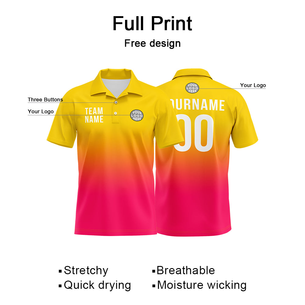 Custom Yellow Hot Pink Football Polo Shirts  Add Your Unique Logo/Name/Number