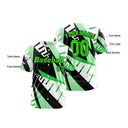 Custom Green Button Down Baseball Jersey for Men Women Adult Youth Print Name Number Logo