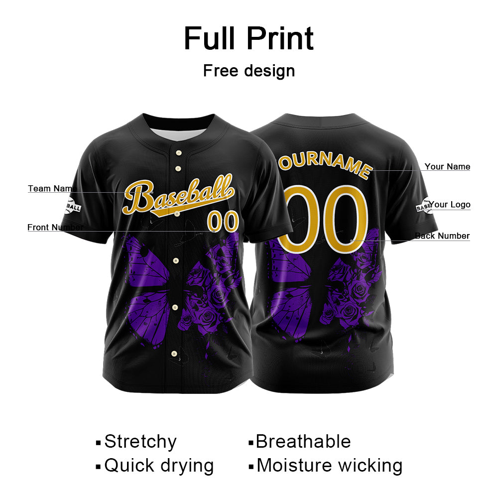 Custom Black Button Down Baseball Jersey for Men Women Adult Youth Print Name Number Logo
