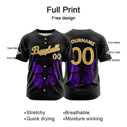 Custom Black Button Down Baseball Jersey for Men Women Adult Youth Print Name Number Logo